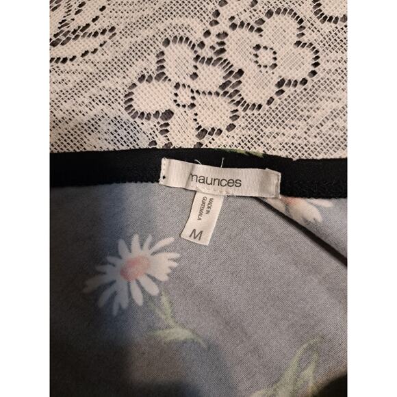 Maurices One Shoulder Black Floral Puff Sleeve Top Size Md. Short Sleeve Stretch - Picture 7 of 8